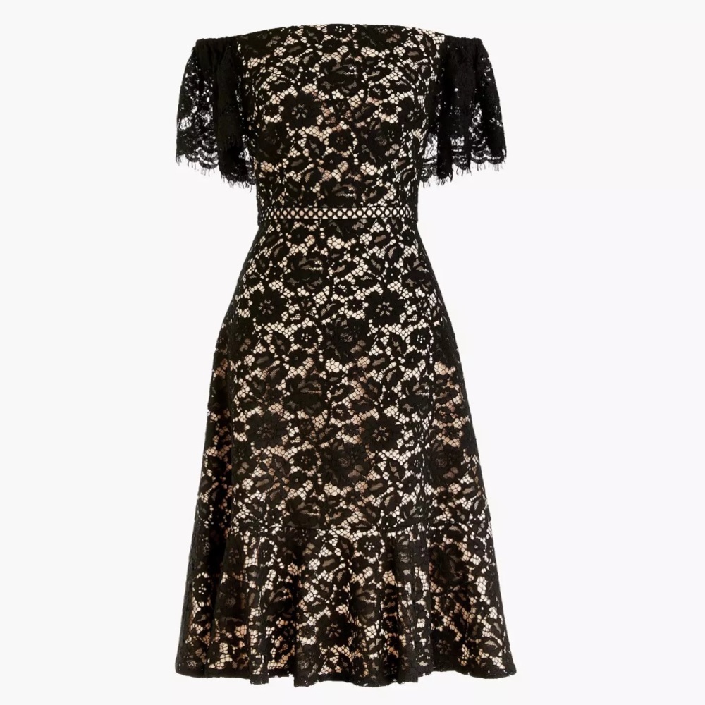 J. crew off the shoulder black lace party dress